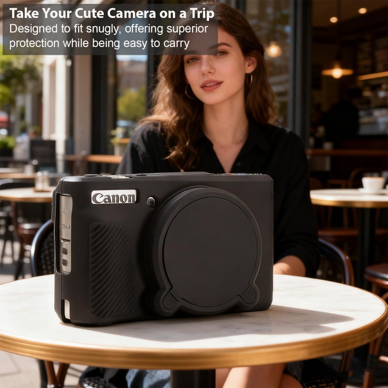 Frevyve Case for Canon PowerShot SX740 HS, SX730 HS Camera, Soft Silicone Protective Case, Slim Fit Sleeve with Removable Lens Cover and Screen Protector Accessories, Anti-Scratch (Black) - Image 2