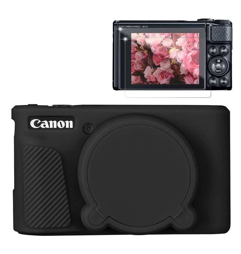 Frevyve Case for Canon PowerShot SX740 HS, SX730 HS Camera, Soft Silicone Protective Case, Slim Fit Sleeve with Removable Lens Cover and Screen Protector Accessories, Anti-Scratch (Black) - Image 1