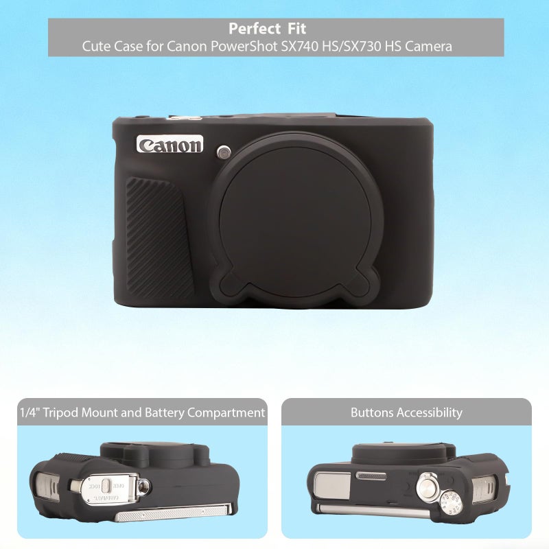 Frevyve Case for Canon PowerShot SX740 HS, SX730 HS Camera, Soft Silicone Protective Case, Slim Fit Sleeve with Removable Lens Cover and Screen Protector Accessories, Anti-Scratch (Black) - Image 5