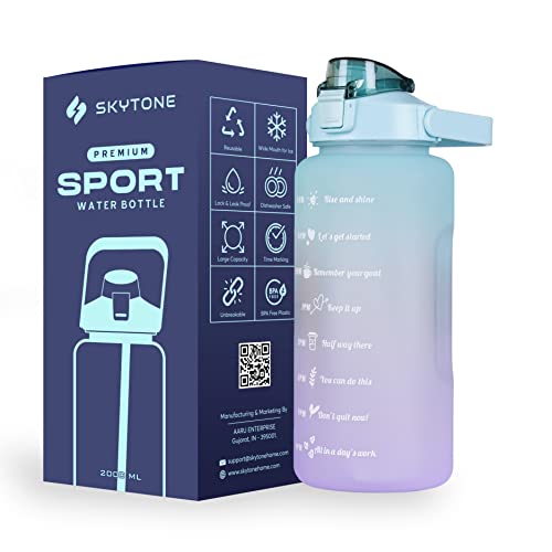 SKYTONE® Water Bottle For Office, Gym, Travel, Sports Leakproof 2 Liter Bottle With BPA-Free Plastic Included Silicone Pipe (Purple) (Green) - Image 1