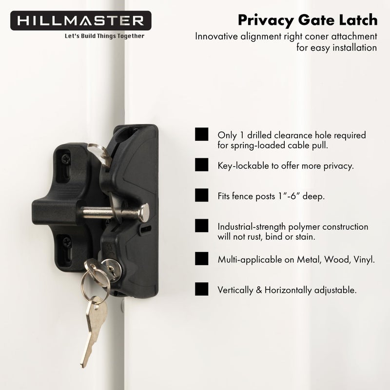 HILLMASTER Key Lockable 2 Sided Gate Latch Key,Self Locking Gate Latch Gate Fence Lock for Outdoor Gates,Locking Gate Door Lock Fence Latch Gate Hardware for Metal,Wood,Vinyl Fence,Black Finish - Image 2