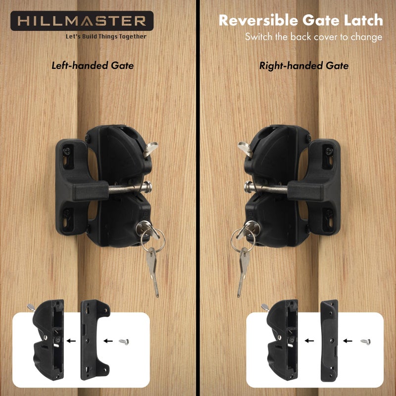 HILLMASTER Key Lockable 2 Sided Gate Latch Key,Self Locking Gate Latch Gate Fence Lock for Outdoor Gates,Locking Gate Door Lock Fence Latch Gate Hardware for Metal,Wood,Vinyl Fence,Black Finish - Image 3