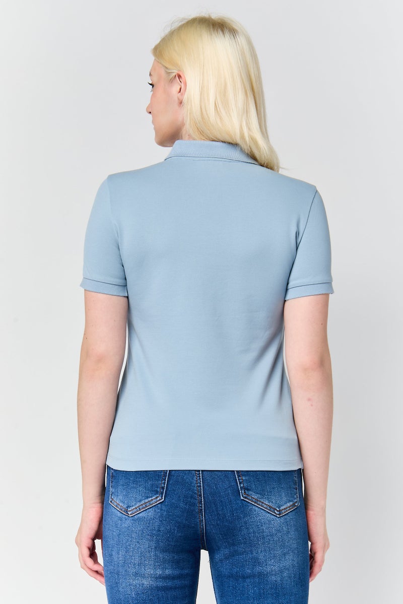 GANT Women Embroidered Logo Short Sleeve Polo Shirt, Dusty Blue - Image 4