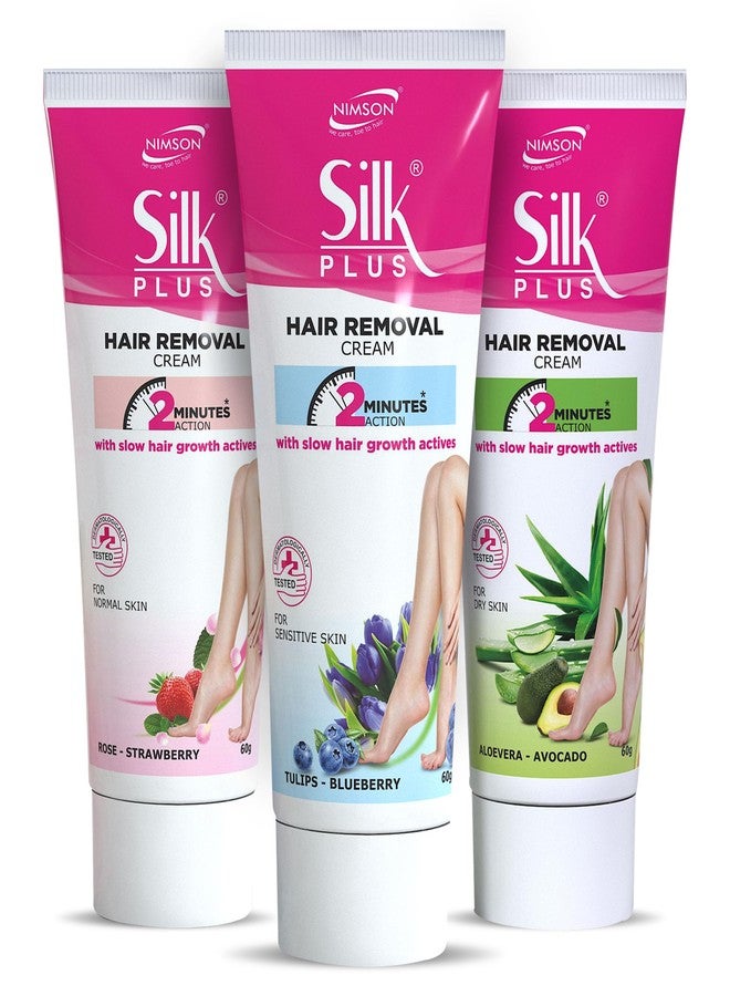 Nimson Silk Plus Strawberry, Avocado & Blueberry Hair Removal Cream Suitable for Legs, Underarms, Bikini Line & Arms For All Type Skin - 60g (Pack of 3) - Image 1
