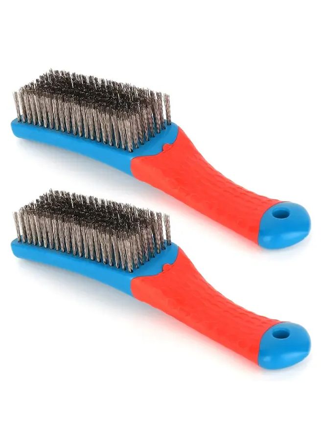 2 Pack Wire Brushes For Cleaning Robust Stainless Steel Scrubber With Rubber Grip Model BXGSZ 001 - Image 2