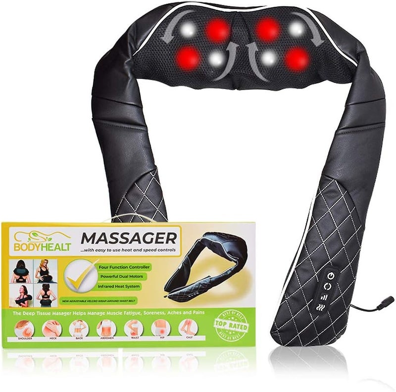 BODYHEALT Shiatsu Neck Back Massager with Heat Electric Massage Machine for Stress Tension Headache and Muscle Pain Relief Personal Body Massaging Device for Home and Office for Men Women - Image 1
