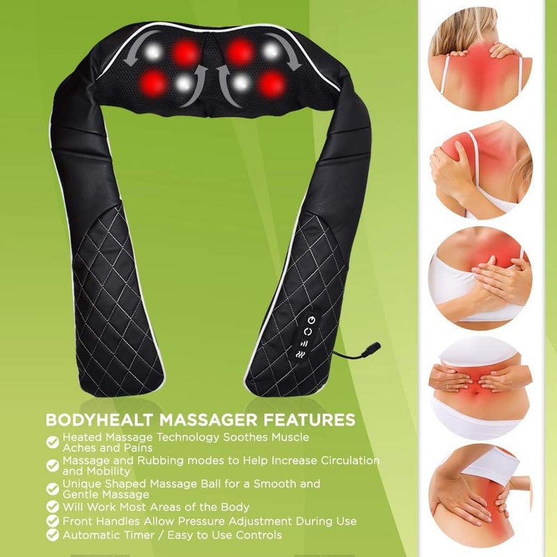 BODYHEALT Shiatsu Neck Back Massager with Heat Electric Massage Machine for Stress Tension Headache and Muscle Pain Relief Personal Body Massaging Device for Home and Office for Men Women - Image 2