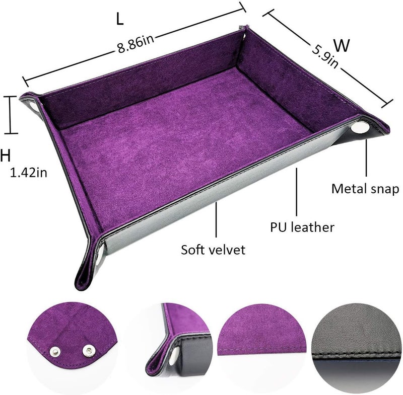 ONWON Dice Holder and Tray - Double Sided PU Leather and Velvet Folding Tray for Dice Gaming and Other Table Games (Purple) - Image 2