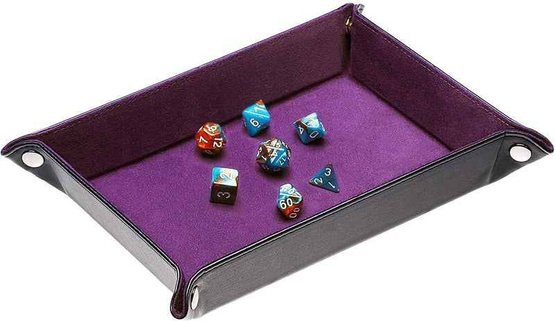 ONWON Dice Holder and Tray - Double Sided PU Leather and Velvet Folding Tray for Dice Gaming and Other Table Games (Purple) - Image 1