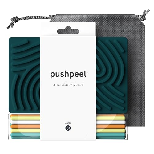 Pushpeel Sensory Activity Board Silicone Fidget Toy for Calming Stress Anxiety ADHD Autism Silent No Mess Kids 3 Adults Includes Portable Travel Bag 11 Strings - Image 1