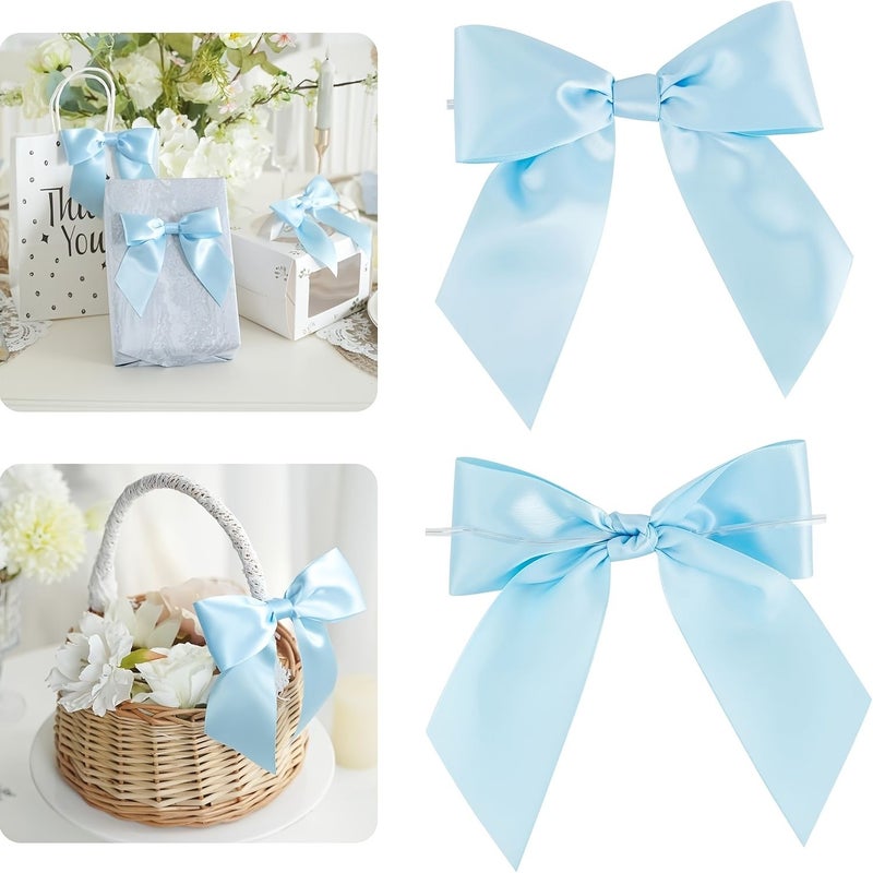 2pcs 5.5 Inch Satin Bows Blue Dusty Premade Twist Ties for Gift Wrapping Treat Bags Invitations Baskets Wreaths Crafts Wedding Birthday - Image 5