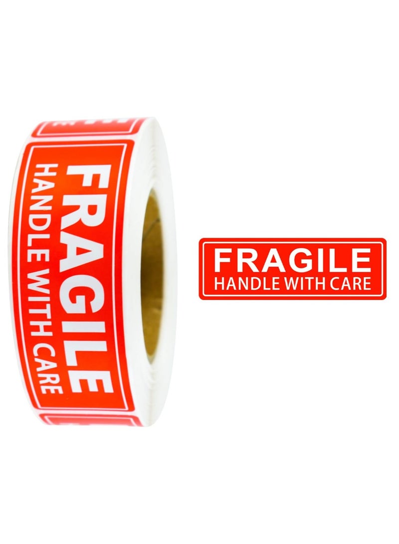 Rubik 300pcs Fragile Handle with Care Warning Labels Roll, 3x1 inch Self-Adhesive Stickers (Red/White) - Image 1