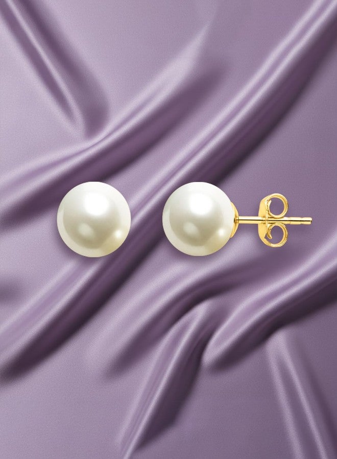 Minutiae 18KT Plated Imitation White Pearl Stud Earrings for Women And Girls MNT0574_WHITE_G - Image 2