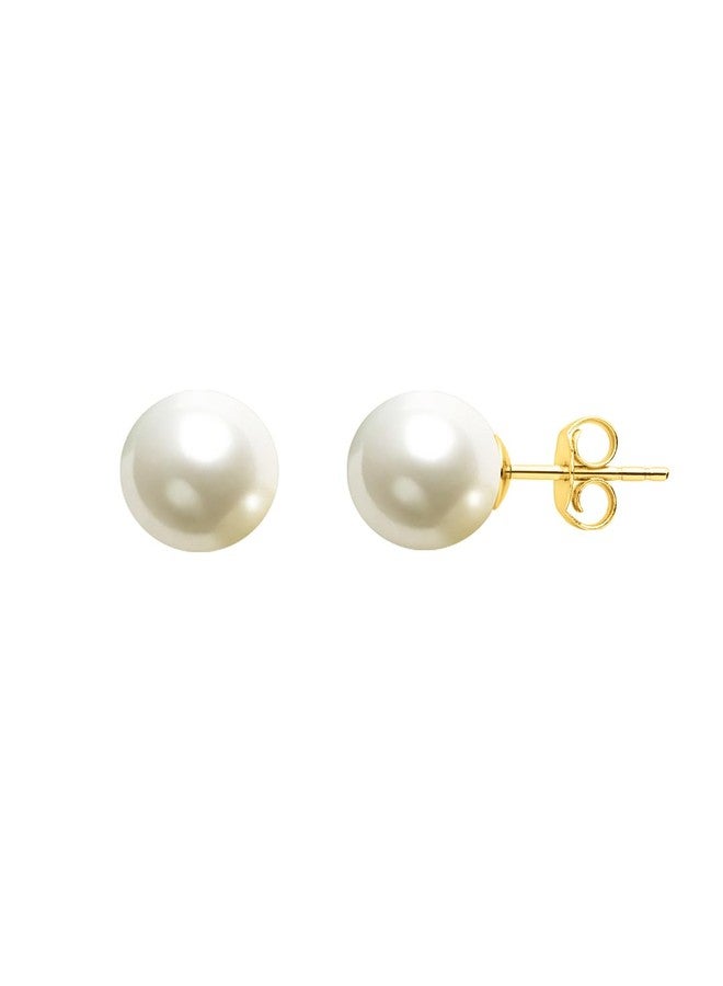 Minutiae 18KT Plated Imitation White Pearl Stud Earrings for Women And Girls MNT0574_WHITE_G - Image 1