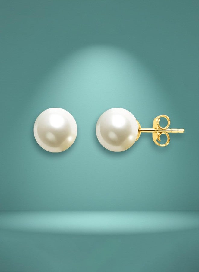 Minutiae 18KT Plated Imitation White Pearl Stud Earrings for Women And Girls MNT0574_WHITE_G - Image 3