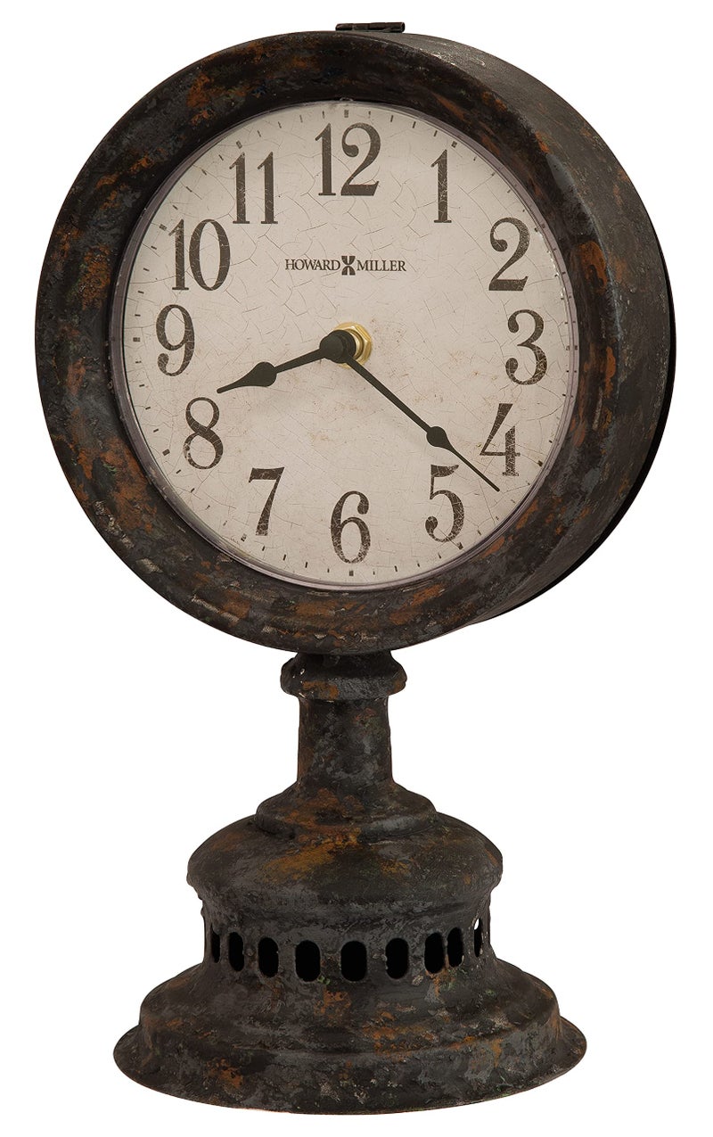 Howard Miller Howard Miller Ardie Mantel Clock Aged Appearance Black Finish Solid Metal Frame Aged Analog Dial with Arabic Numerals BatteryPowered Quartz Movement Idle Alarm Clock for Home Decor 