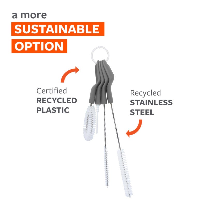 Full Circle Little Sipper, Bottle and Straw Cleaning Brush Set, Sizes for Both Narrow & Wide Straws, Gray - Image 2
