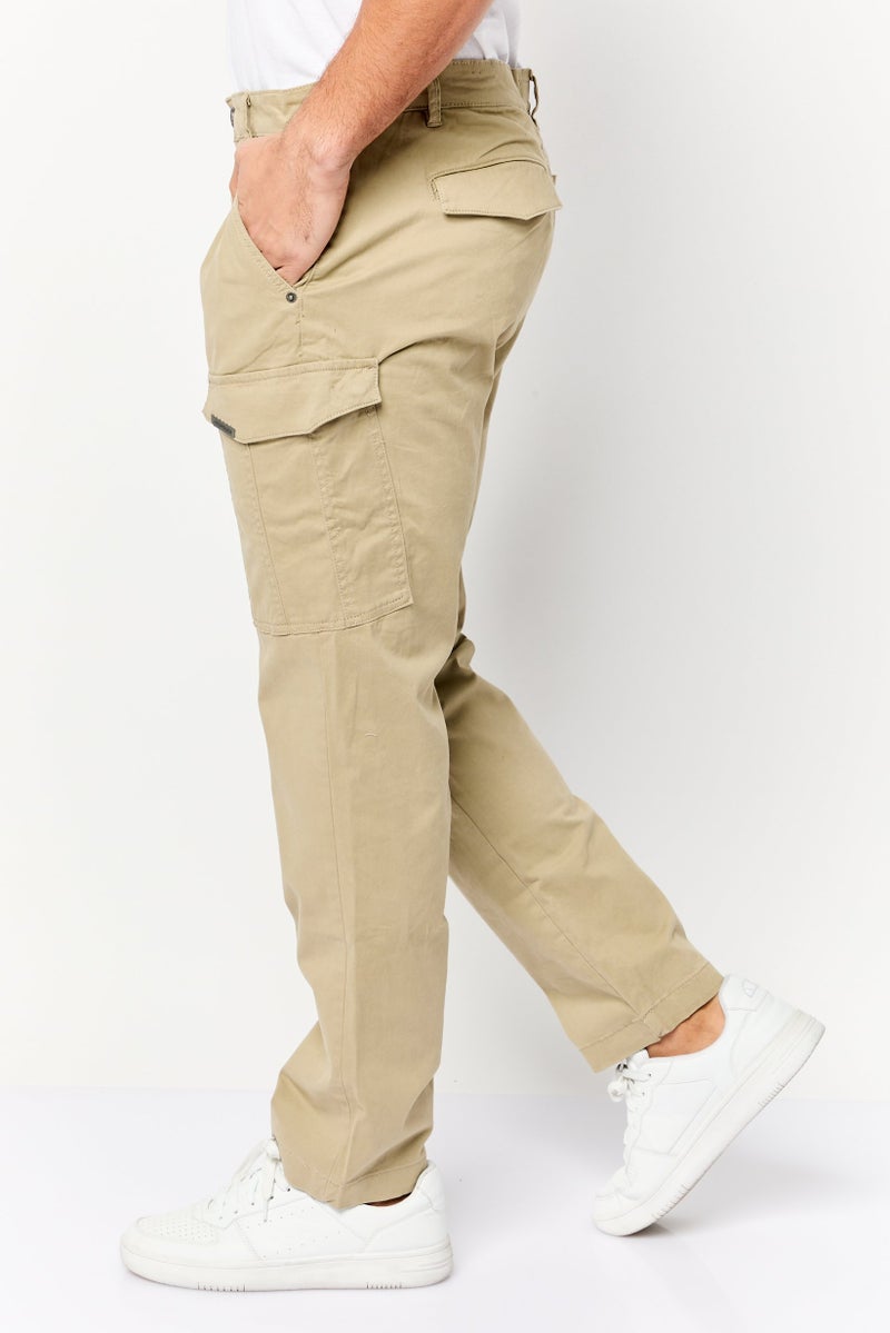 833 POLICE Men Slim Fit Plain Cargo Pants, Beige - Image 3