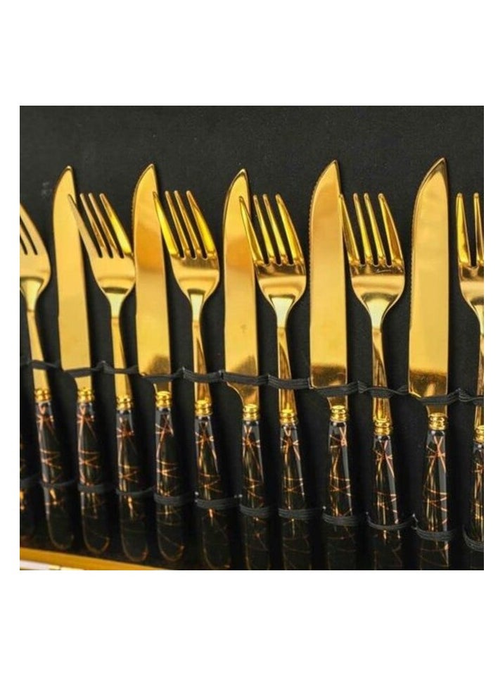 AtrauX AtrauX Portable Utensils, Travel Camping Cutlery Set, Portable Case, Stainless Steel Flatware set,Gold top Black handle(24 Pieces)  - Image 4
