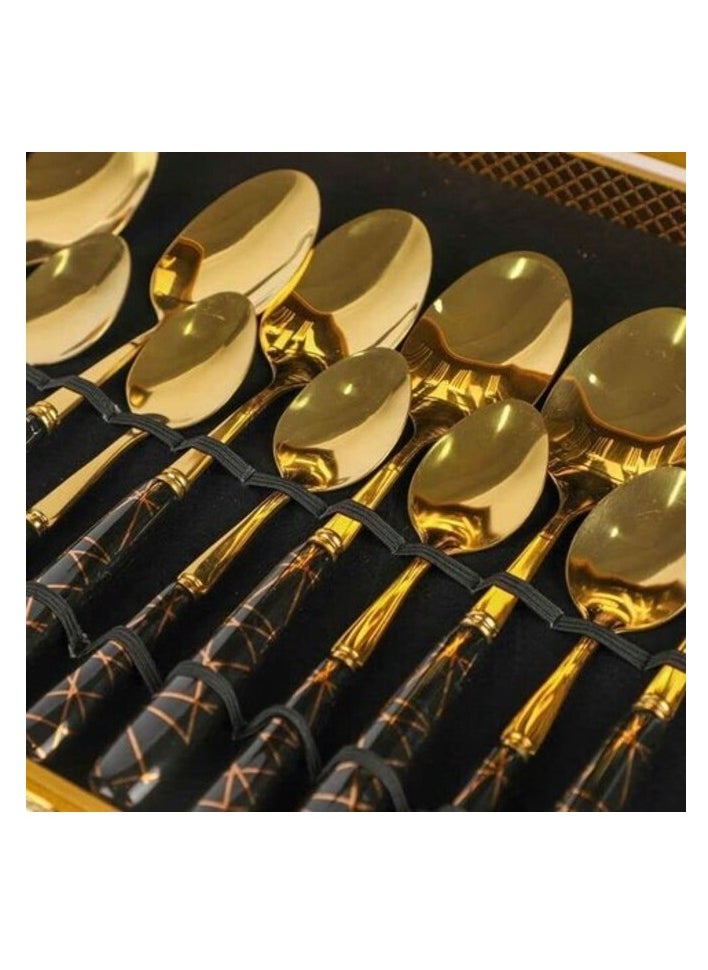 AtrauX AtrauX Portable Utensils, Travel Camping Cutlery Set, Portable Case, Stainless Steel Flatware set,Gold top Black handle(24 Pieces)  - Image 3
