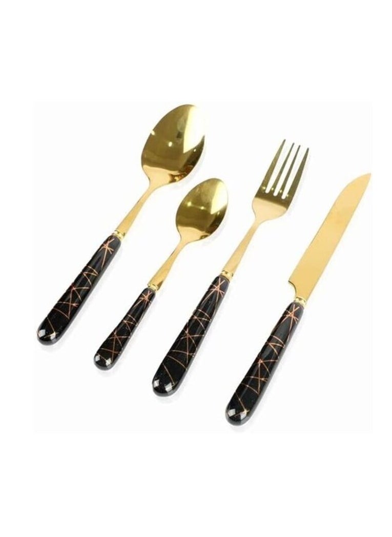 AtrauX AtrauX Portable Utensils, Travel Camping Cutlery Set, Portable Case, Stainless Steel Flatware set,Gold top Black handle(24 Pieces)  - Image 2