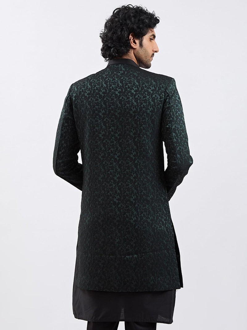 VASTRAMAY Men's Green Silk Blend Sherwani Only Top - Silk Blend Jacquard Indo Western for Men - Image 4