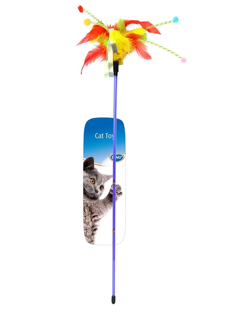 duvo Plus Playing Rod With Feathers Mixed Colors Toy For Cat 62x3x1.5Cm - Image 1