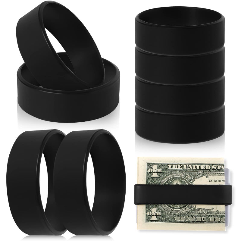 Jerify Set of 8 Elastic Money Bands - Silicone Wallet Bands, Cash Card Holder, Money Clip Alternative, with 4 PVC Cards for Men Women (Black) - Image 1