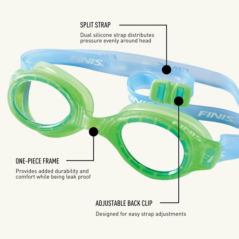 FINIS H2 Performance Swim Goggles, UV Protection, Anti-Fog Lenses, Leak-Proof Fit, Soft Silicone Gaskets, Adjustable Strap, Green/Clear, Ages 3-6 - Image 4