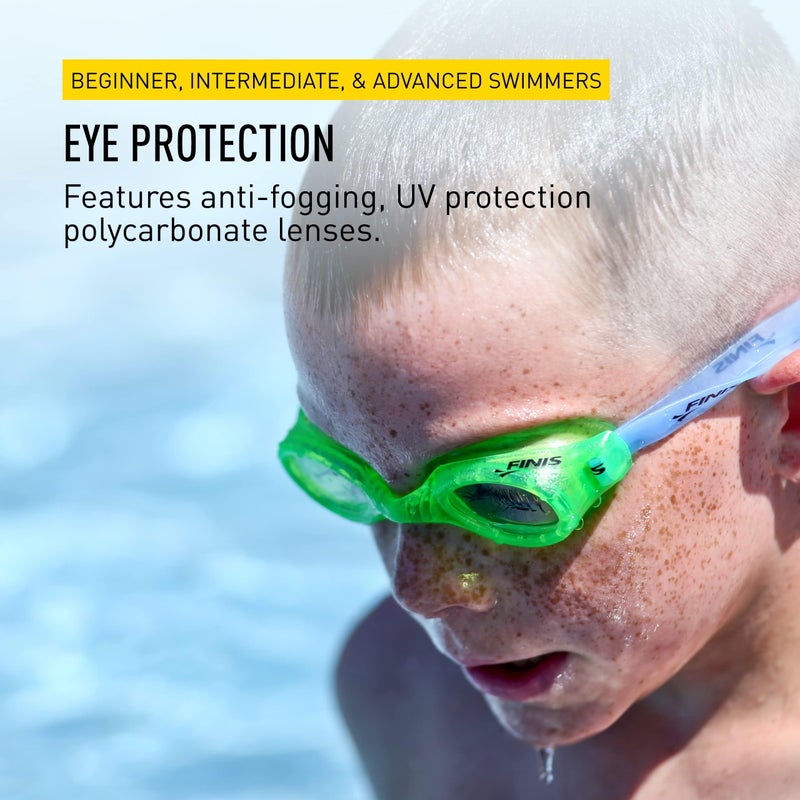 FINIS H2 Performance Swim Goggles, UV Protection, Anti-Fog Lenses, Leak-Proof Fit, Soft Silicone Gaskets, Adjustable Strap, Green/Clear, Ages 3-6 - Image 5