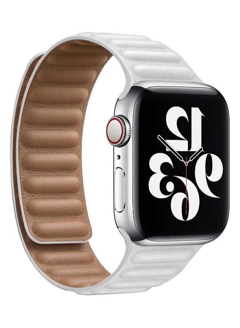 Leather Strap for Apple Watch 42mm/44mm, Adjustable Genuine Leather Loop Wristband with Strong Magnetic Closure for Apple Watch Series 1,2,3,4,5,6,SE,(White) - Image 2