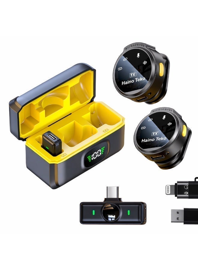 هينو تيكو ميكروفون لاسلكي مغناطيسي بمشبك، ميكروفون لافالير بتقنية 2.4 جيجاهرتز عالية الدقة، مزود بتقنية إلغاء الضوضاء المتقدمة ANC+ لتسجيل صوتي احترافي. - Image 1