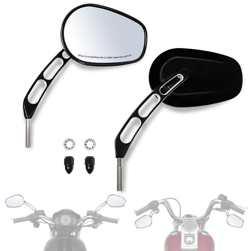 FOVPLUE Handlebar Mount MirrorsLeft Right Side Rearview mirrors for 19822025 Harley Modelsfor CVO Dyna Electra Glide Road Glide Road King Softail Street Glide Sportster 1200 883Gloss Black