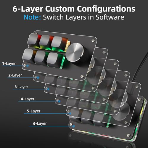 Koolertron Macro Programmable Keypad, One Handed Programmable Mechanical Keyboard, RGB Blue Switch Hot Swappable, 6 Keys 1 Knob Backlit Keypad for Working and Gaming, Black - Image 3