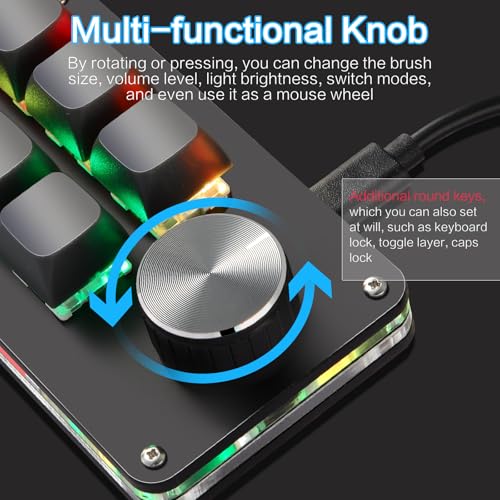 Koolertron Macro Programmable Keypad, One Handed Programmable Mechanical Keyboard, RGB Blue Switch Hot Swappable, 6 Keys 1 Knob Backlit Keypad for Working and Gaming, Black - Image 4