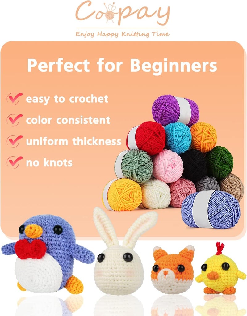 Coopay Crochet  Knitting Yarn 25g x 14 Multicolor Acrylic Yarn 1071yd 4ply Soft BeginnerProfessional Kit - Image 3