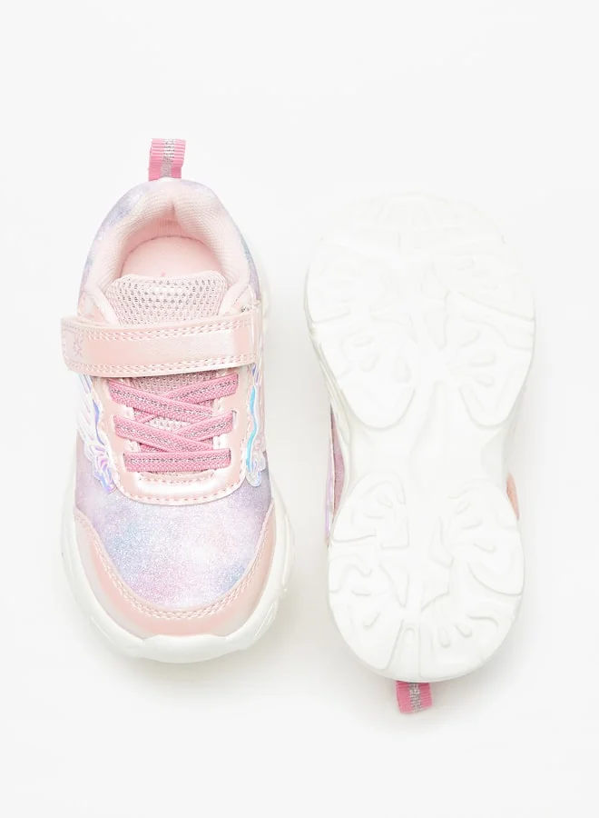 جونيورز Girls Glitter Textured Ligh-Up Sneakers With Hook And Loop Closure