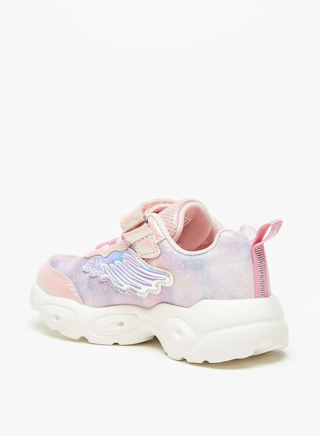 جونيورز Girls Glitter Textured Ligh-Up Sneakers With Hook And Loop Closure