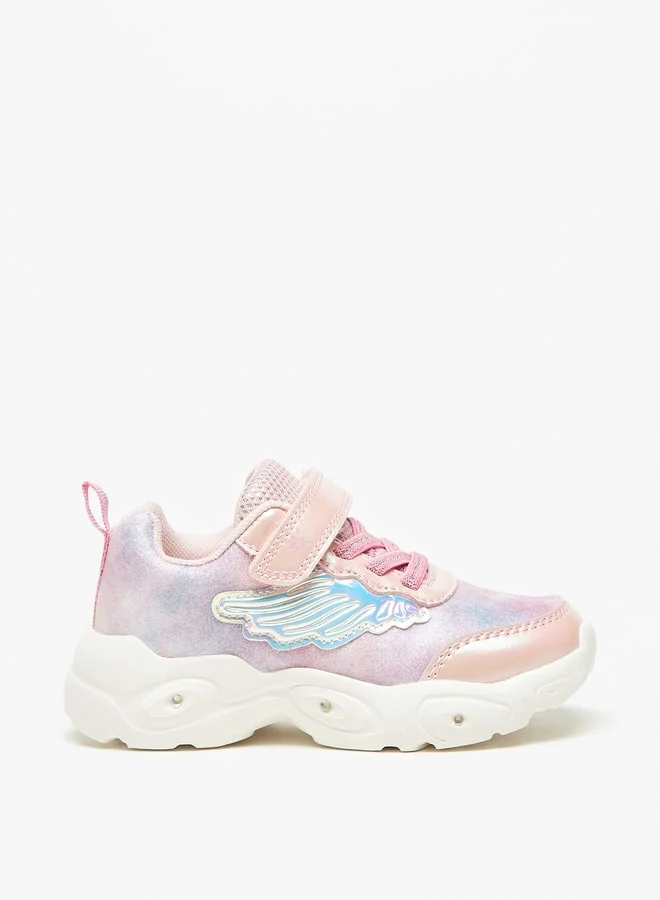 جونيورز Girls Glitter Textured Ligh-Up Sneakers With Hook And Loop Closure