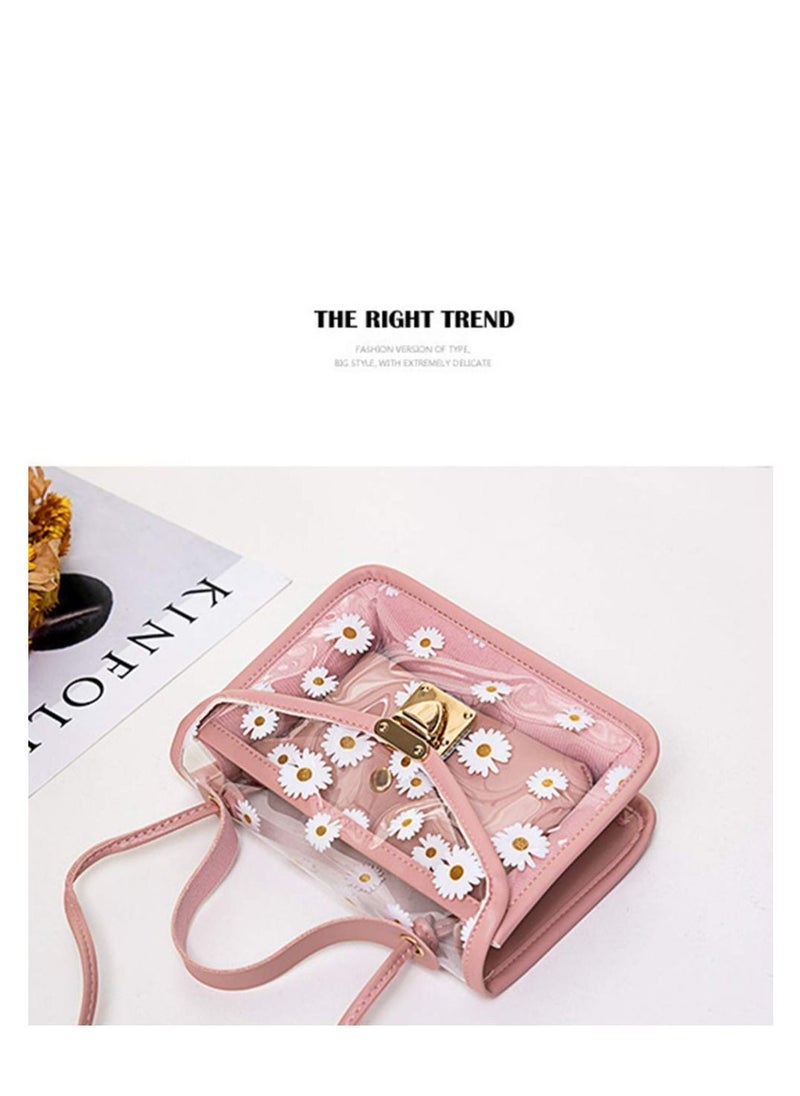Excefore Flower Daisy Women Crossbody, Clear Crossbody Bag with Hardware Chain, Fashion Lovely Handbag, Suitable for Girl Women Gift (Pink)  - Image 3