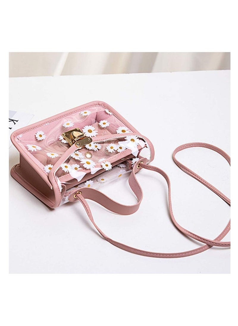 Excefore Flower Daisy Women Crossbody, Clear Crossbody Bag with Hardware Chain, Fashion Lovely Handbag, Suitable for Girl Women Gift (Pink)  - Image 4