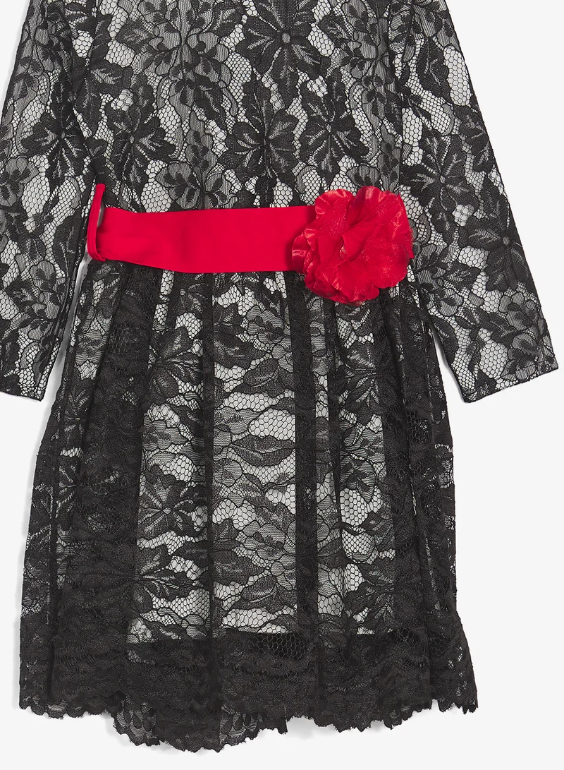 Little Golden Apple Little Lace Belted Dress