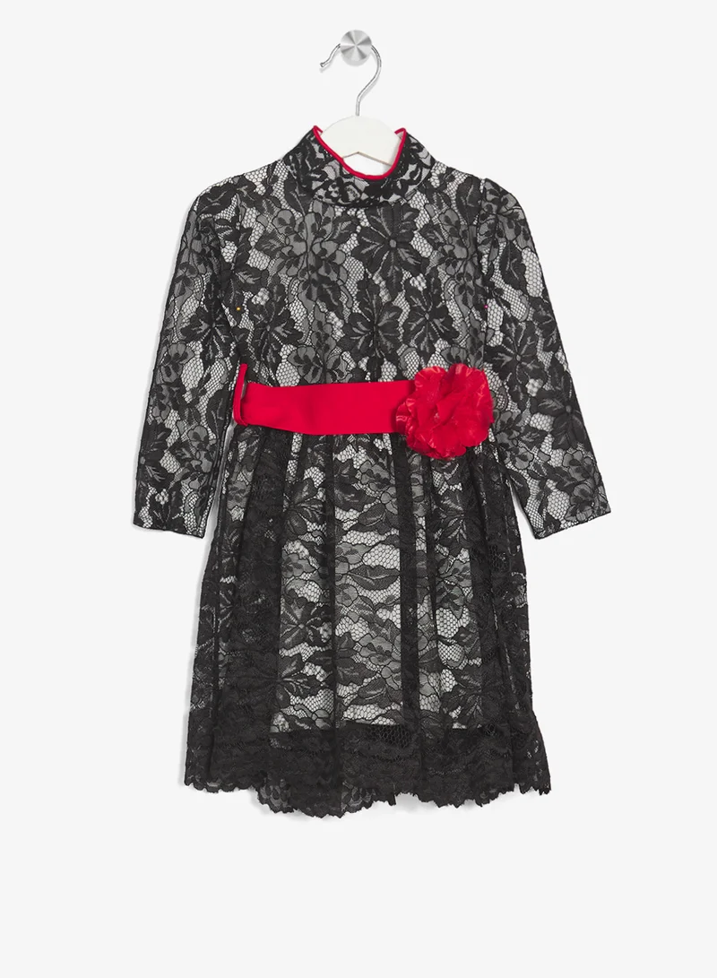 Little Golden Apple Little Lace Belted Dress