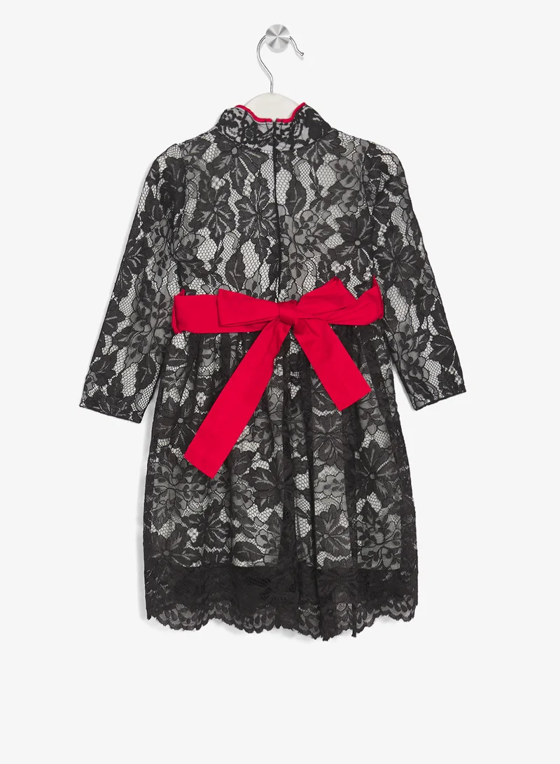 Little Golden Apple Little Lace Belted Dress