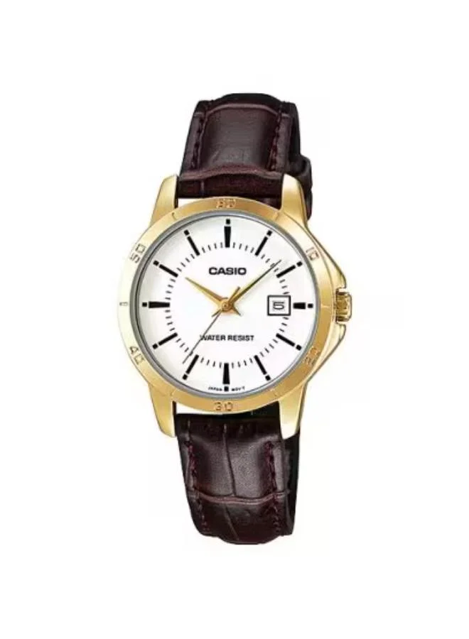 كاسيو Women's Analog Display Watch With Brown Leather Strap - LTP-V004GL-7A