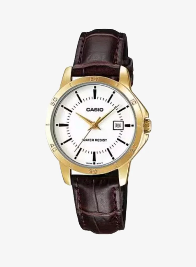 Casio Women's Analog Display Watch With Brown Leather Strap - LTP-V004GL-7A