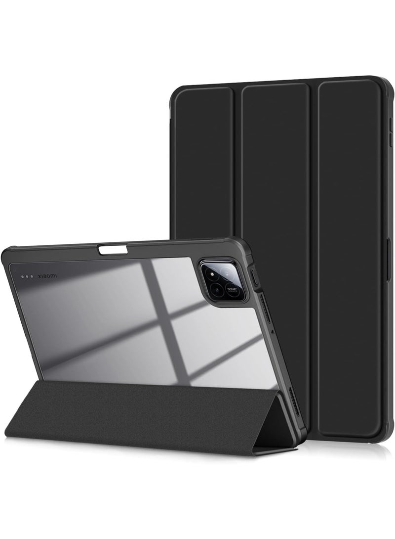 إيفو غطاء لجهاز Xiaomi iPad 7 مقاس 11.2 بوصة، غطاء هجين قابل للطي مع ظهر شفاف وحامل قلم رصاص، يدعم خاصية التشغيل/الإيقاف التلقائي - أسود - Image 1