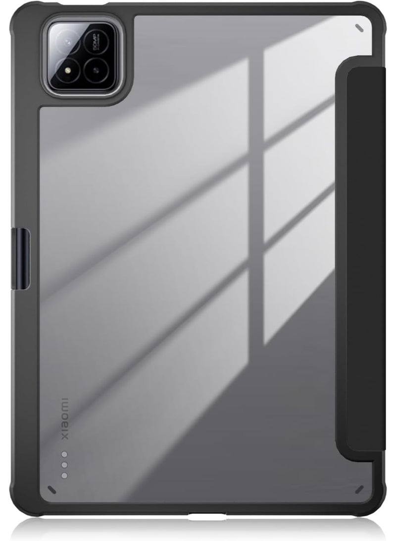 إيفو غطاء لجهاز Xiaomi iPad 7 مقاس 11.2 بوصة، غطاء هجين قابل للطي مع ظهر شفاف وحامل قلم رصاص، يدعم خاصية التشغيل/الإيقاف التلقائي - أسود - Image 2