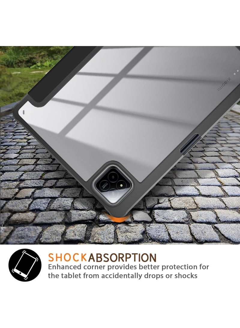 إيفو غطاء لجهاز Xiaomi iPad 7 مقاس 11.2 بوصة، غطاء هجين قابل للطي مع ظهر شفاف وحامل قلم رصاص، يدعم خاصية التشغيل/الإيقاف التلقائي - أسود - Image 3