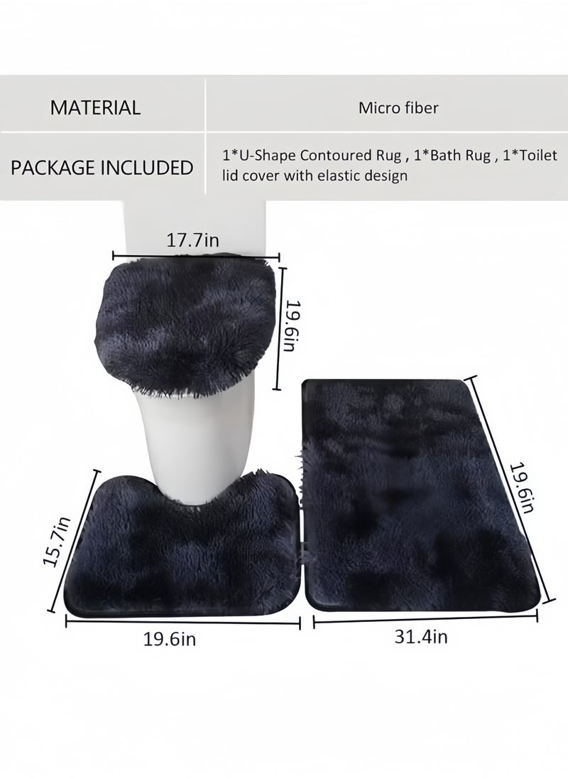 3-Piece Bath Mat Set With Rubber Backing Includes Non-Slip Bath Mat, Contour Mat, And Toilet Lid Cover, Plush Contour Bath Mat U-Shaped Toilet Mat Soft Absorbent Mat